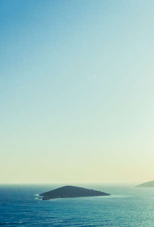 Nature, aerial seascape view and vintage beach holiday concept - Mediterranean sea coast and islands in summer, yacht cruise travel experienceの写真素材