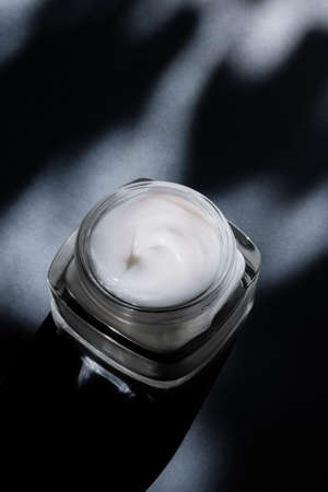 Luxe cosmetics, anti-age moisturizer and organic science concept - Beauty face cream for sensitive skin, moisturizing luxury spa cosmetic and natural complexion skincare product on gray backgroundの写真素材
