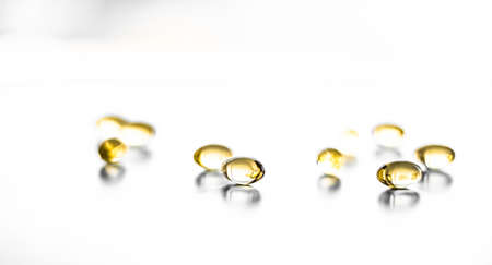Pharmaceutical, branding and science concept -  Vitamin D and golden Omega 3 pills for healthy diet...