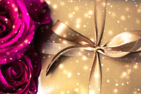 Celebration, holiday season and love concept - Valentines day present, luxury gift box and bouquet...