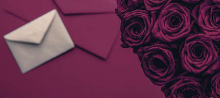Holidays gift, floral present and happy relationship concept - Love letter and flowers delivery on...