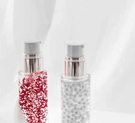 Cosmetic branding, moisture and spa concept - Skincare serum and make-up primer gel bottle, moisturizing lotion and lifting cream emulsion, anti-age cosmetics for luxury beauty skin care brand designの写真素材