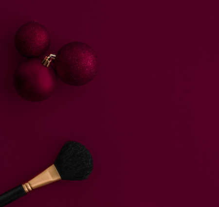 Cosmetic branding, fashion blog cover and girly glamour concept - Make-up and cosmetics product set for beauty brand Christmas sale promotion, luxury burgundy flatlay background as holiday designの写真素材