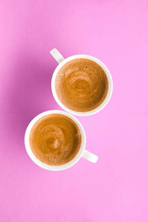 Drinks menu, italian espresso recipe and organic shop concept - Cup of hot french coffee as breakfast drink, flatlay cups on pink backgroundの写真素材