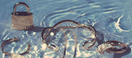 Jewellery branding, fashion gift and luxe shopping concept - Golden bracelets, earrings, rings,...
