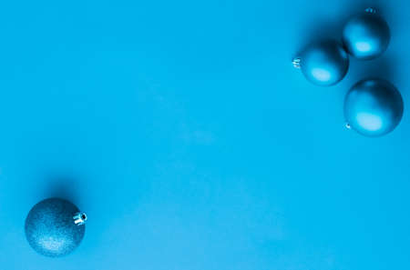 Gift decor, New Years Eve and happy celebration concept - Christmas baubles on blue flatlay backdrop, luxury winter holiday card backgroundの写真素材