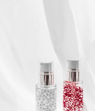 Cosmetic branding, moisture and spa concept - Skincare serum and make-up primer gel bottle, moisturizing lotion and lifting cream emulsion, anti-age cosmetics for luxury beauty skin care brand designの写真素材