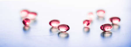 Pharmaceutical, branding and science concept - Red pills for healthy diet nutrition, supplements...