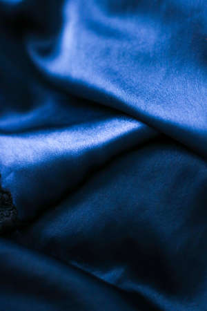 Fashion brand, elegant fabric and luxe beauty concept - Luxury dark blue soft silk flatlay...