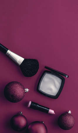 Cosmetic branding, fashion blog cover and girly glamour concept - Make-up and cosmetics product set for beauty brand Christmas sale promotion, luxury magenta flatlay background as holiday designの写真素材