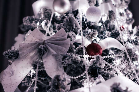 Festive, branding and season concept - Christmas tree decorations, baubles, bows and garlands as festive home decor, vintage greeting card for luxury holiday brand, flatlay designの写真素材