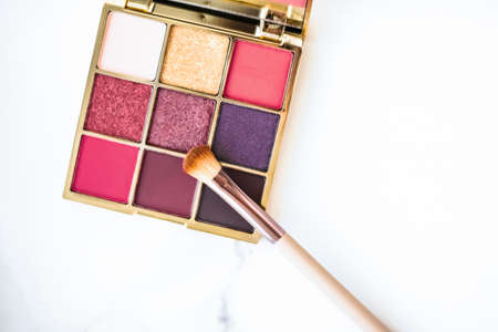 Cosmetic branding, fashion blog and glamour set concept - Eye shadow palette swatches on marble background, make-up and eyeshadows cosmetics product for luxury beauty brand and holiday flatlay designの写真素材
