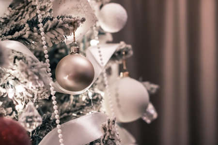 Festive, branding and season concept - Christmas tree decorations, baubles, bows and garlands as festive home decor, vintage greeting card for luxury holiday brand, flatlay designの写真素材