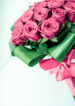 Gift for her, romantic relationship and floral design concept - Luxury bouquet of pink roses on marble background, beautiful flowers as holiday love present on Valentines Dayの写真素材