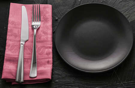 Dishware, menu and table concept - Empty tableware with pink napkin, food styling plating props, deluxe set for wedding, event, date, party or luxury home interior decor brand, holiday designの写真素材