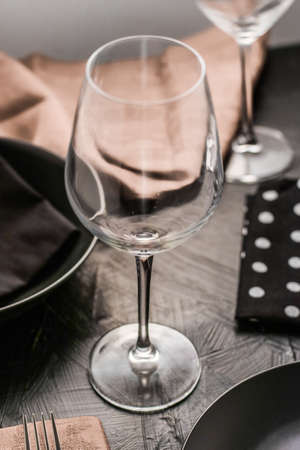 Dishware, menu and table concept - Empty tableware with beige napkin, food styling plating props,...
