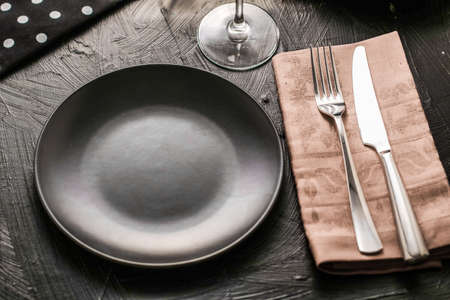 Dishware, menu and table concept - Empty tableware with beige napkin, food styling plating props, deluxe set for wedding, event, date, party or luxury home interior decor brand, holiday designの写真素材
