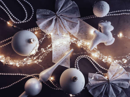Festive, branding and season concept - Christmas tree decorations, baubles, bows and garlands as...