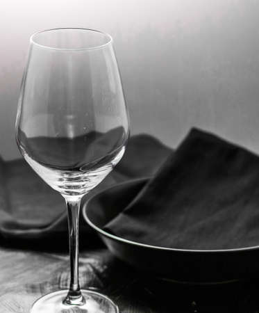 Dishware, menu and table concept - Empty tableware with black napkin, food styling plating props, deluxe set for wedding, event, date, party or luxury home interior decor brand, holiday designの写真素材