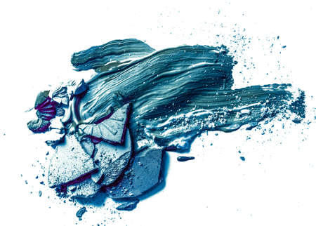 Beauty texture, cosmetic product and art of make-up concept - Crushed eyeshadow, powder and liquid foundation close-up isolated on white backgroundの写真素材