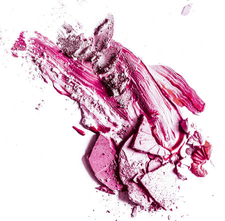 Beauty texture, cosmetic product and art of make-up concept - Crushed eyeshadow, powder and liquid foundation close-up isolated on white backgroundの写真素材