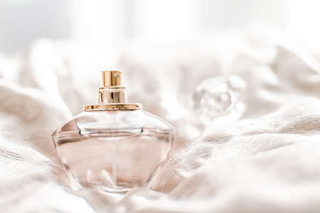 Perfume bottle with aromatic floral scent, luxury fragrance for womenの写真素材