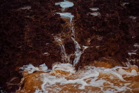 Storm in the ocean, sea waves crashing on rocks on the beach coast, nature and waterscape scenery