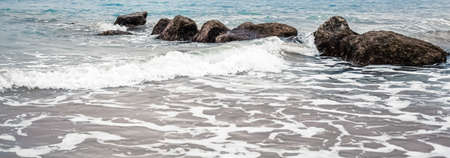 Beautiful sea or ocean horizon, coast view from tropical sand beach, summer vacation travel and...