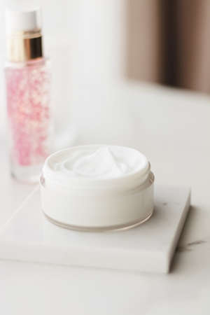 Face cream moisturizer in a jar, luxury skincare cosmetics and anti-aging product for healthy skin and beauty routineの写真素材