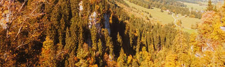 Beautiful nature of European Alps, landscape view of alpine mountains, lake and village in autumn season, travel and destination sceneryの写真素材