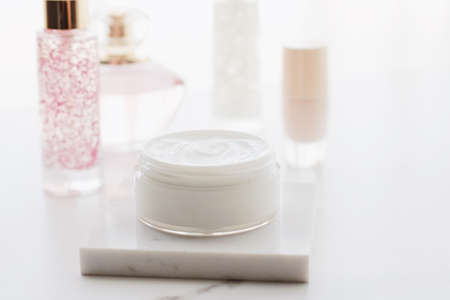 Face cream moisturizer in a jar, luxury skincare cosmetics and anti-aging product for healthy skin and beauty routineの写真素材