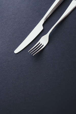 Fork and knife, silver cutlery for table decor, minimalistic design and diet conceptの写真素材