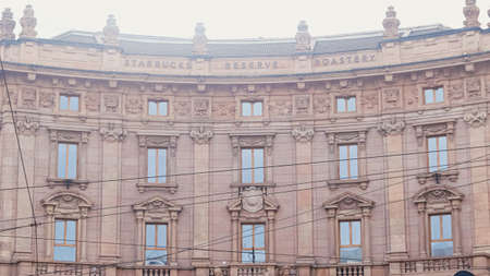MILAN, ITALY circa January, 2020: Classic European architecture and historical buildings on the city...