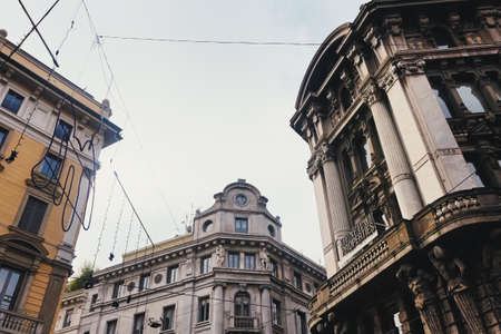 MILAN, ITALY circa January, 2020: Classic European architecture and historical buildings on the city center streets of Milan in Lombardy region in Northern Italyのeditorial素材