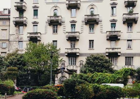 MILAN, ITALY circa January, 2020: Classic European architecture and historical buildings on the city...