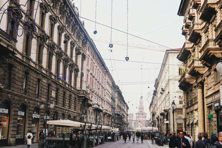 MILAN, ITALY circa January, 2020: Classic European architecture and historical buildings on the city center streets of Milan in Lombardy region in Northern Italyのeditorial素材
