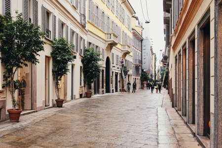 MILAN, ITALY circa January, 2020: Classic European architecture and historical buildings on the city...