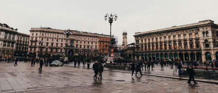 Milan, Italy circa January, 2020: Classic European architecture and historical buildings on the city center streets of Milan in Lombardy region in Northern Italyのeditorial素材