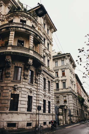 Milan, Italy circa January, 2020: Classic European architecture and historical buildings on the city center streets of Milan in Lombardy region in Northern Italyのeditorial素材