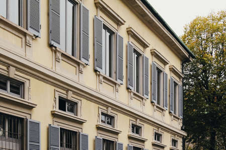 MILAN, ITALY circa January, 2020: Residential buildings and gardens on the streets of Milan in Northern Italy, classic and historical European architecture in Lombardy regionのeditorial素材