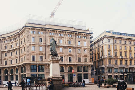 Milan, Italy circa January, 2020: Classic European architecture and historical buildings on the city center streets of Milan in Lombardy region in Northern Italyのeditorial素材