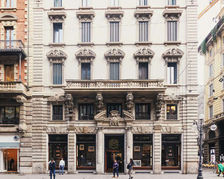 MILAN, ITALY circa January, 2020: Classic European architecture and historical buildings on the city...