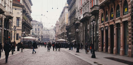 MILAN, ITALY circa January, 2020: Classic European architecture and historical buildings on the city center streets of Milan in Lombardy region in Northern Italyのeditorial素材