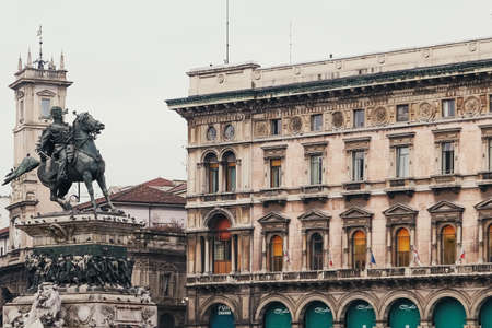 Milan, Italy circa January, 2020: Classic European architecture and historical buildings on the city center streets of Milan in Lombardy region in Northern Italyのeditorial素材
