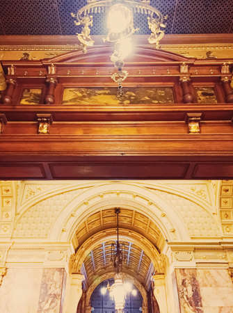 Brussels, Belgium circa January, 2020: Luxury interior design of five star Hotel Metropole in...