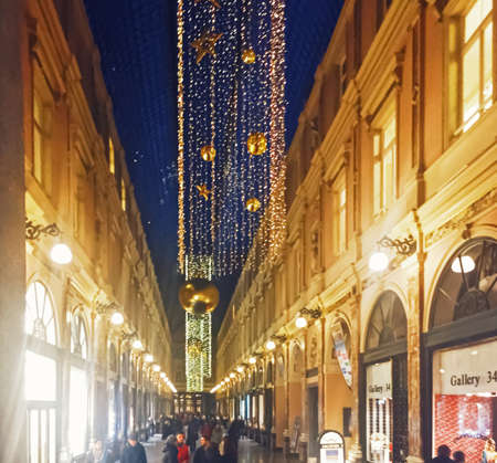 Brussels, Belgium circa January, 2020: Streets of Brussels, the capital city of Belgium, european architecture and historical buildings at nightのeditorial素材