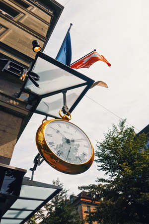 Zurich, Switzerland circa September, 2019: European architecture and daily life of city center street in Zurich, Switzerlandのeditorial素材