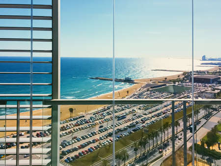 Seaside and port in Barcelona, Spain in summerの写真素材