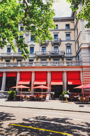 Zurich, Switzerland circa September, 2019: Bahnhofstrasse in Zurich, Switzerland, main downtown street in the city centerのeditorial素材