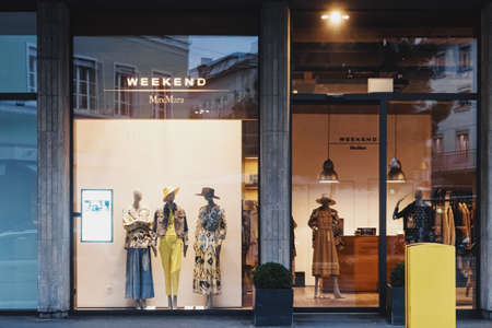 Zurich, Switzerland circa January, 2020: Shop window display of a luxury boutique store on...